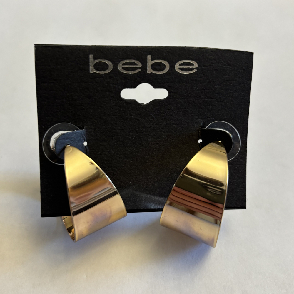 Bebe Wide Tapered Gold Tone Chunky Huggie Hoop Earrings NWT